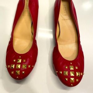 J. Crew Red Italian Leather Flats
